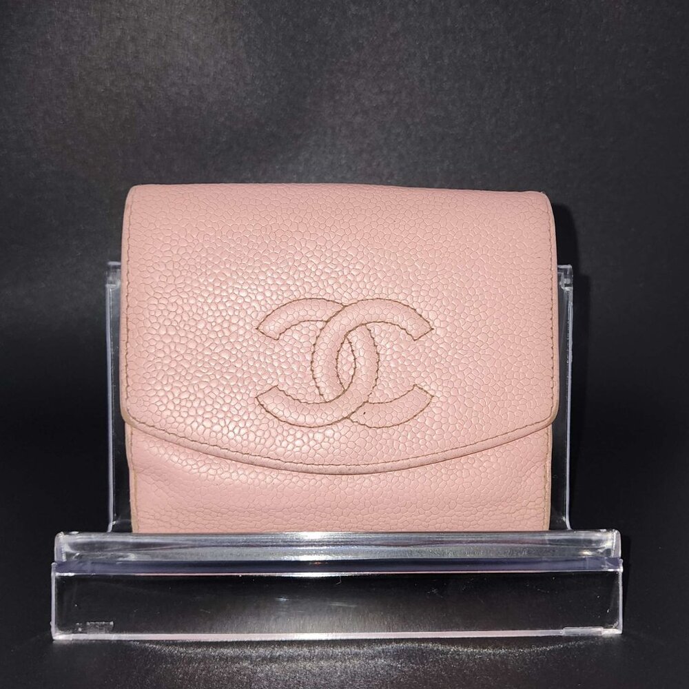 CHANEL Pink Caviar Skin CoCo Mark Bifold Wallet & Coin Purse